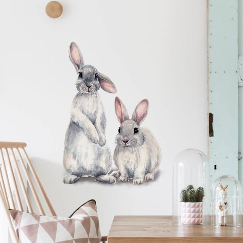 Stickers Mural avec deux lapins_3