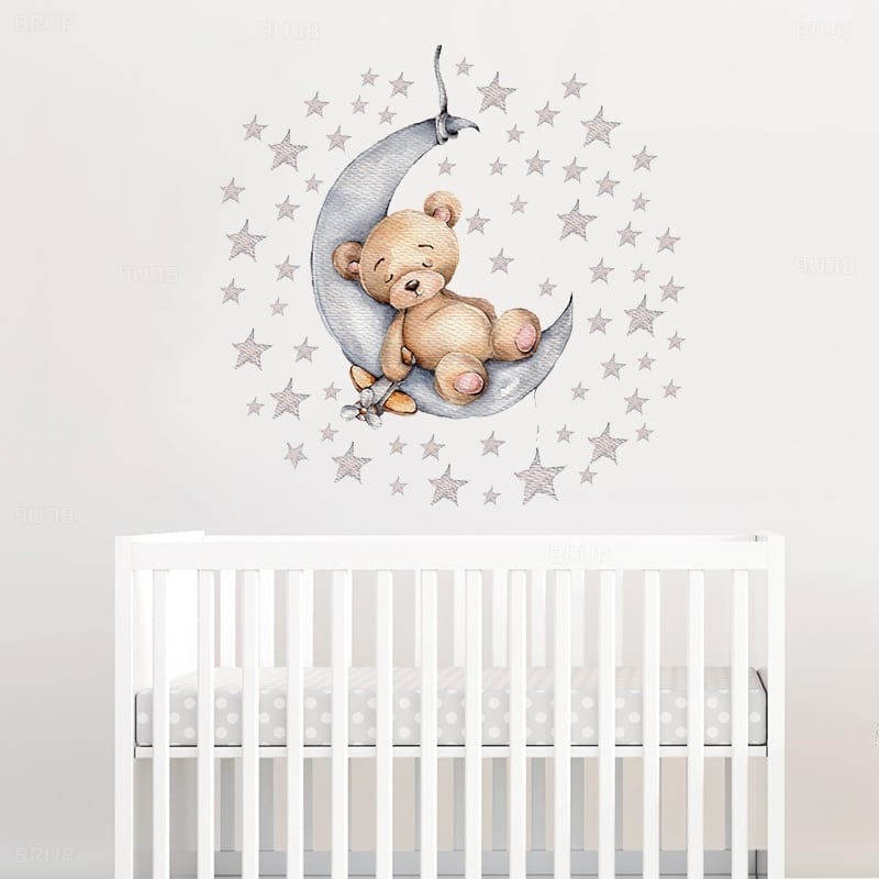 Stickers chambre bébé Animaux qui dorment sur la lune_2