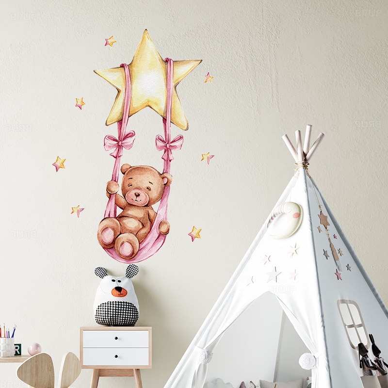 Stickers chambre bébé - Animaux touchant la lune