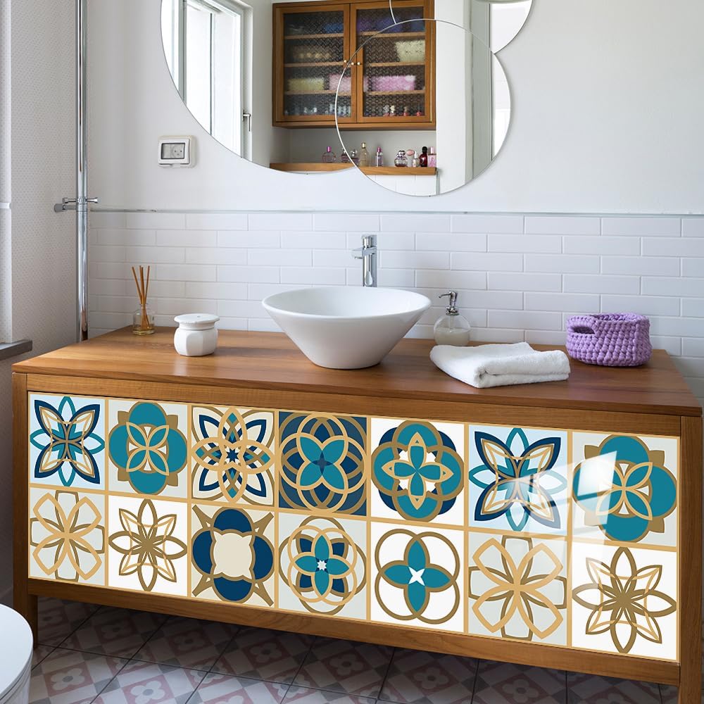 Stickers carrelage oriental pour salle de bain ou cuisine 15 x 15 cm (10 pièces)