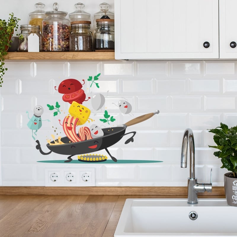 Stickers mural pour la cuisine avec une poêle 45cmx30cm_1