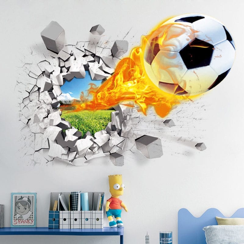 Stickers muraux football 3D trompe l'œil 70cmx50cm_1