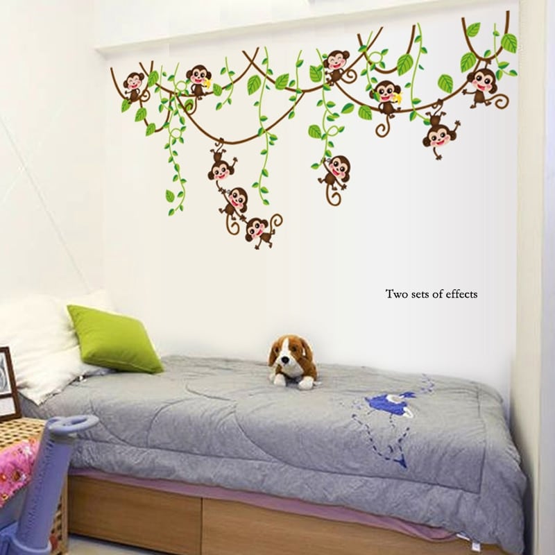 Stickers muraux petits singes pour chambre d'enfant garçons ou filles 150cm x 47cm_5