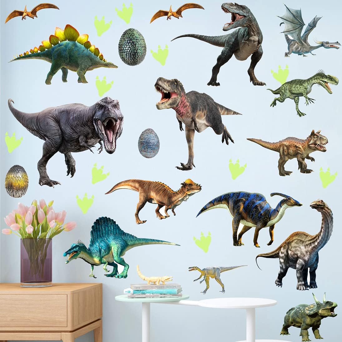 Stickers muraux dinosaures lumineux Fluorescent 30x20cm (4 Pièces)