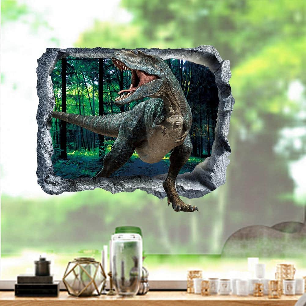 Stickers muraux tyrannosaure Rex - Trompe l'oeil 3D