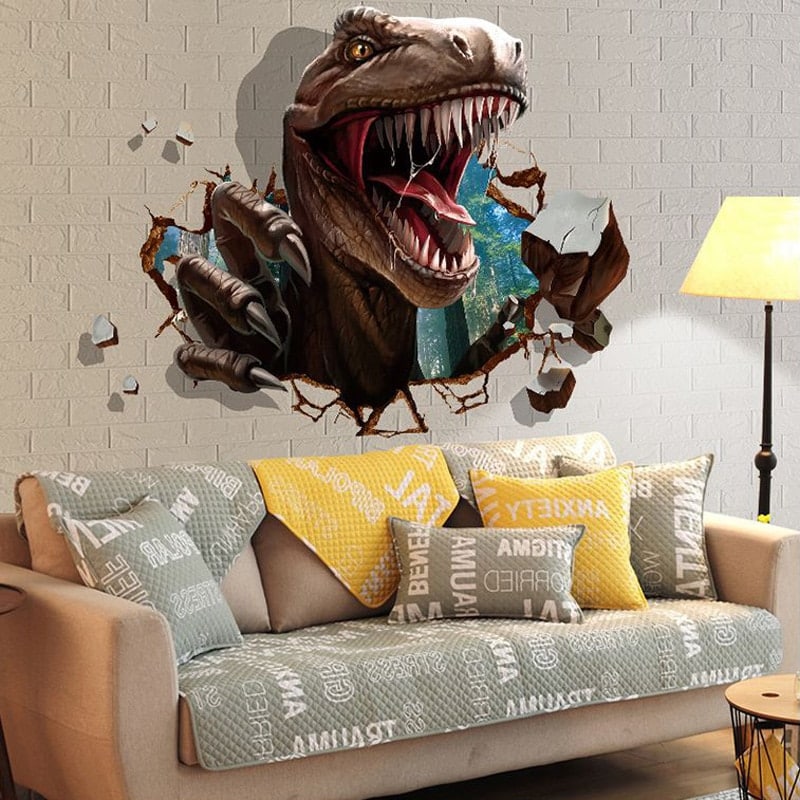 Sticker Mural Dinosaure Trompe l'oeil pour salon_1