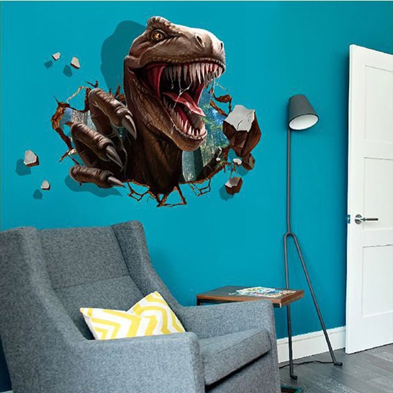 Sticker Mural Dinosaure Trompe l'oeil pour salon_2