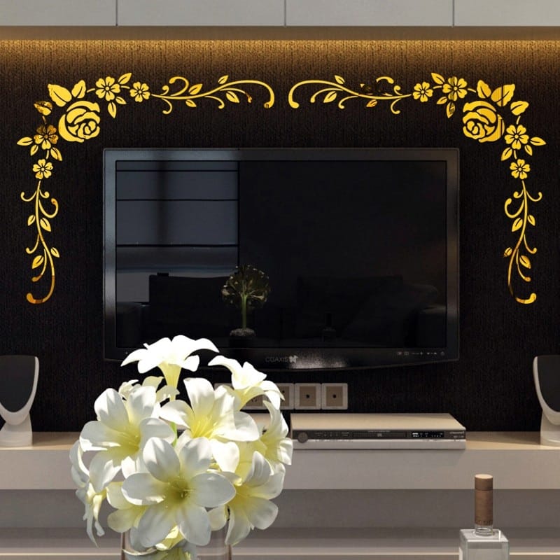 Miroir autocollant 3D fleur 2023,autocollant mural en acrylique