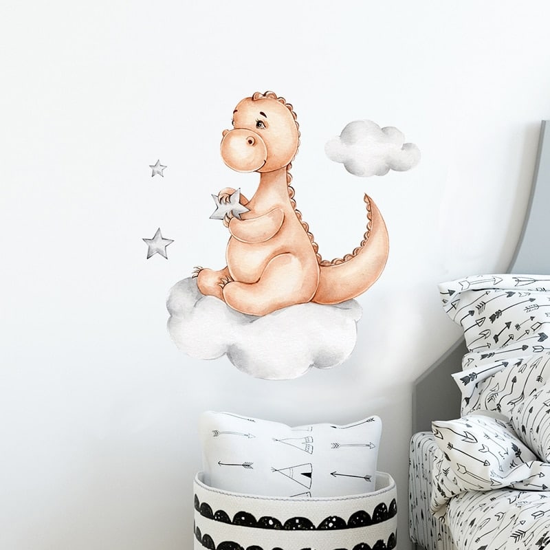 Sticker mural de dinosaure assis sur un nuage_1