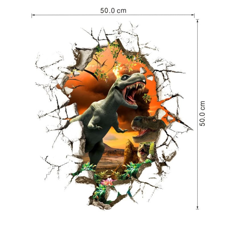 Stickers Dinosaure Trompe l'oeil 3D dinosaures Orange