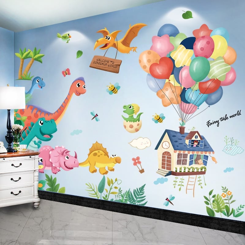 Stickers Mural Dinosaures & Maison qui s'envolent avec des Ballons - Là-Haut_1