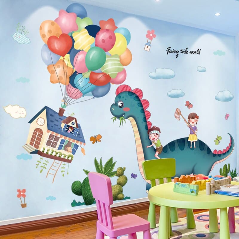 Stickers Mural Dinosaures & Maison qui s'envolent avec des Ballons - Là-Haut_4