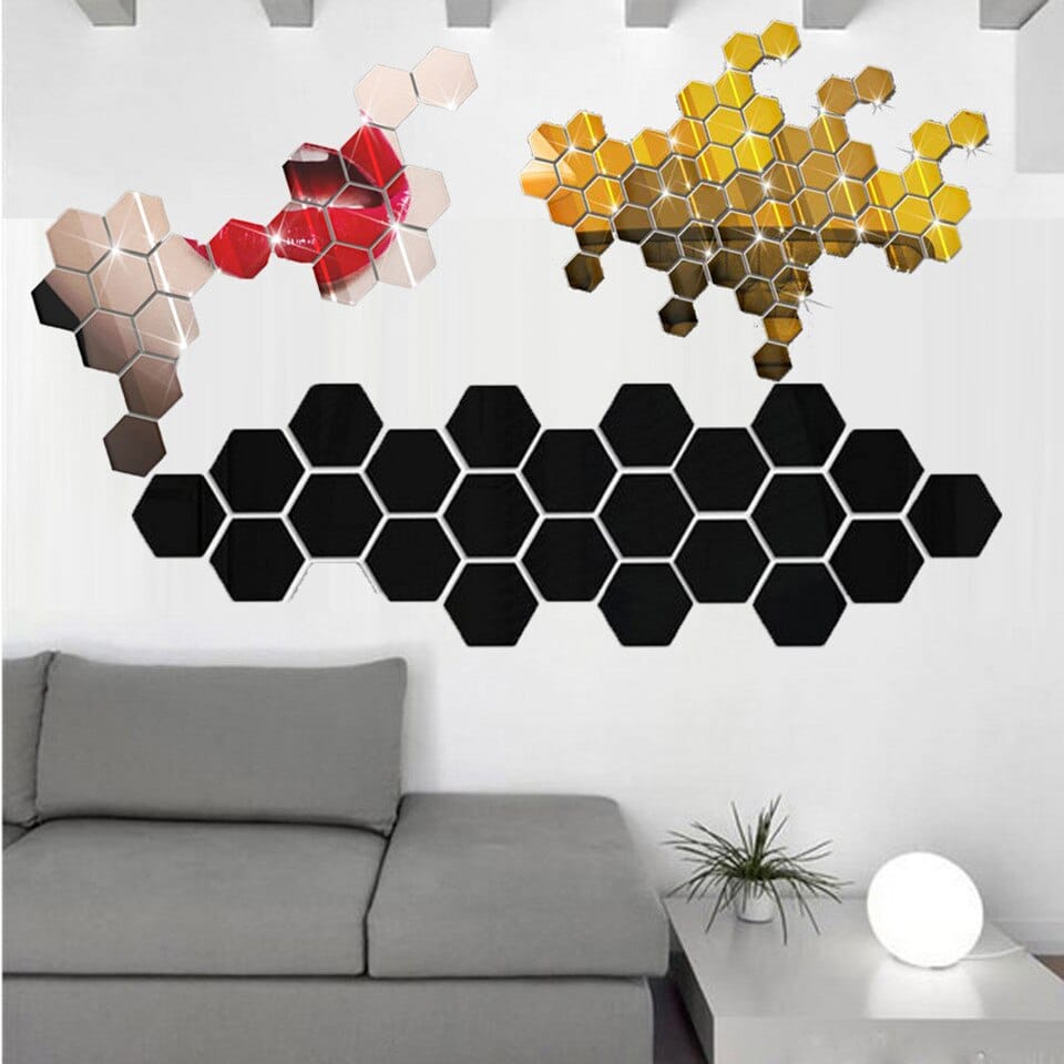 Stickers muraux Miroir hexagone 3D - 12 pièces_1
