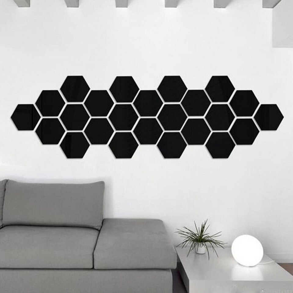 Stickers muraux Miroir hexagone 3D - 12 pièces_3