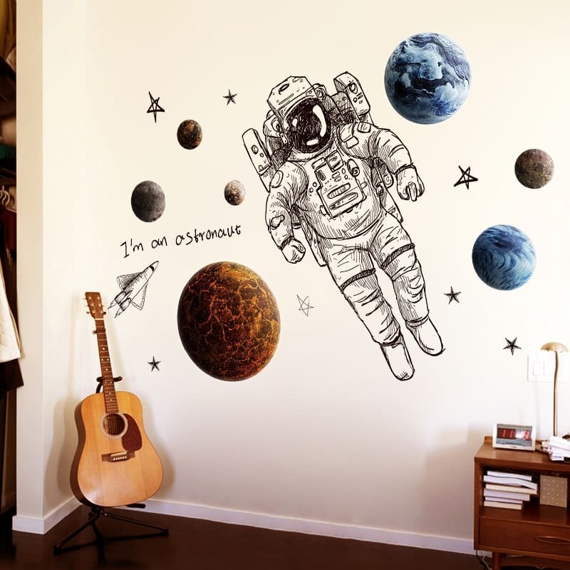 Stickers muraux astronaute décoratifs pour adolescent 90x60cm_1