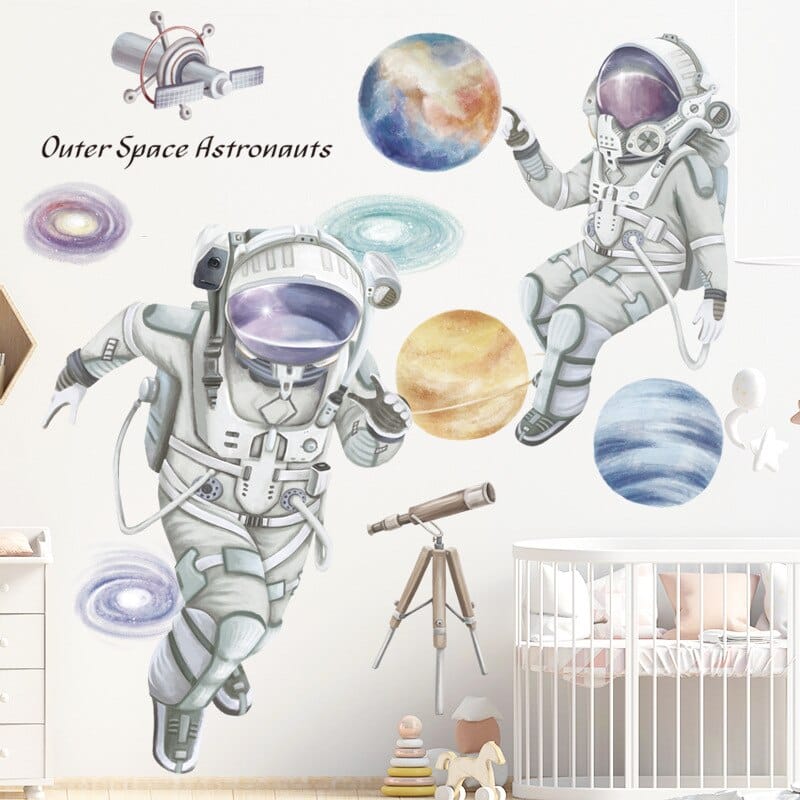 Stickers muraux d'astronautes Style dessin animé Satellites Grand
