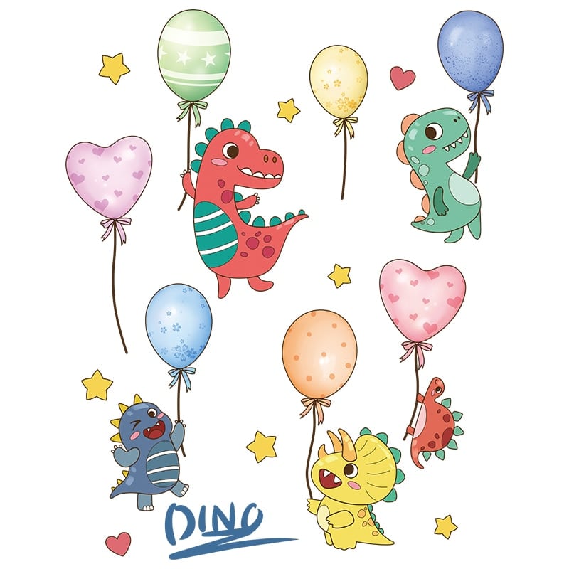Stickers muraux de dinosaures Style dessin animé Ballons