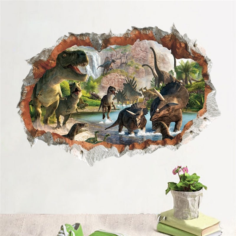 Stickers muraux de dinosaures en 3d - Trompe l'oeil 50x70cm_1