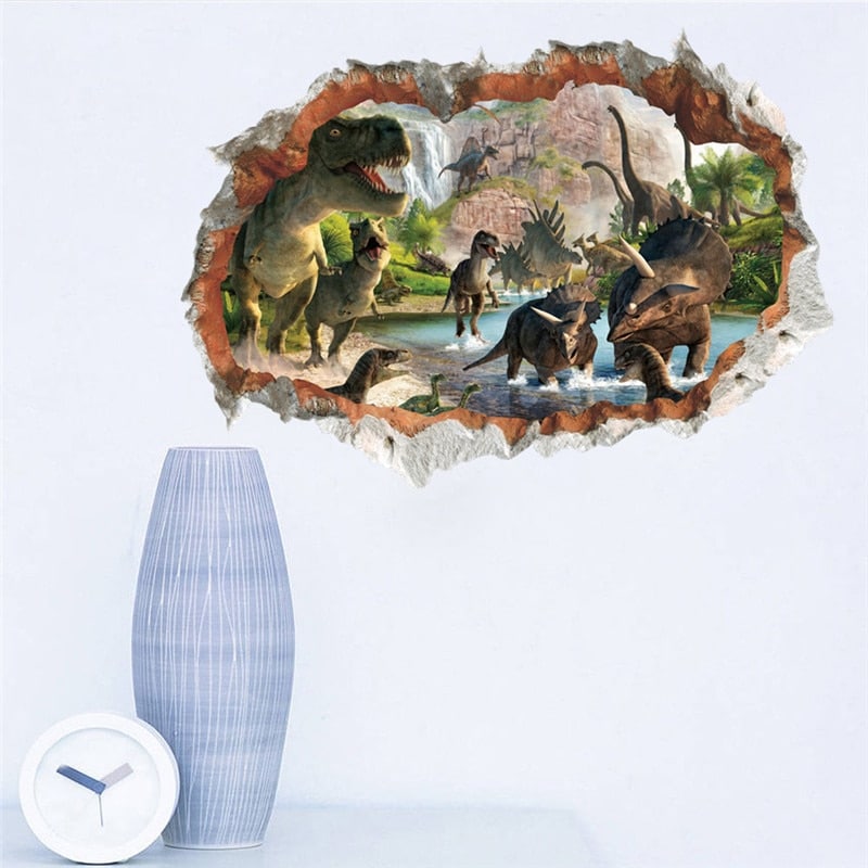 Stickers muraux de dinosaures en 3d - Trompe l'oeil 50x70cm_2
