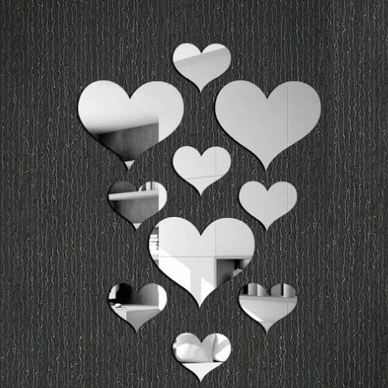 Stickers muraux miroir en forme de coeur _
