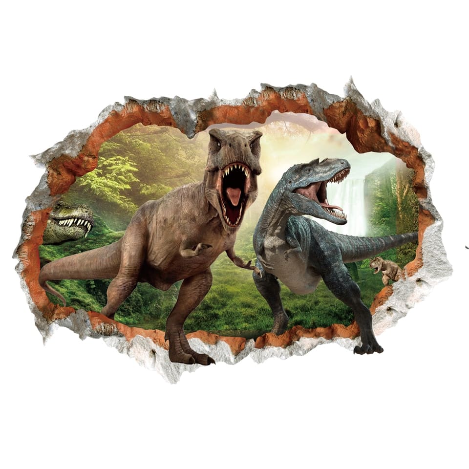 Stickers muraux tyrannosaure Rex - Trompe l'oeil 3D Plume
