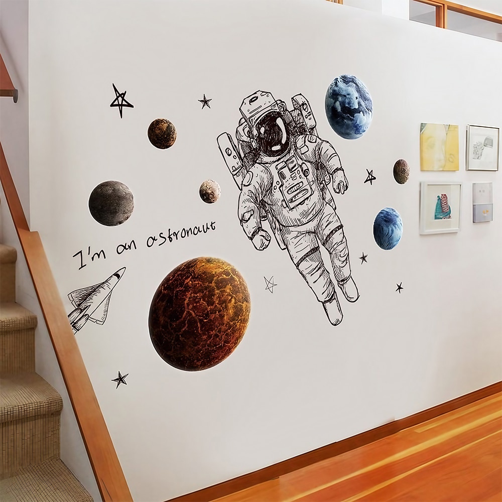 Stickers muraux astronaute décoratifs pour adolescent 120x90cm