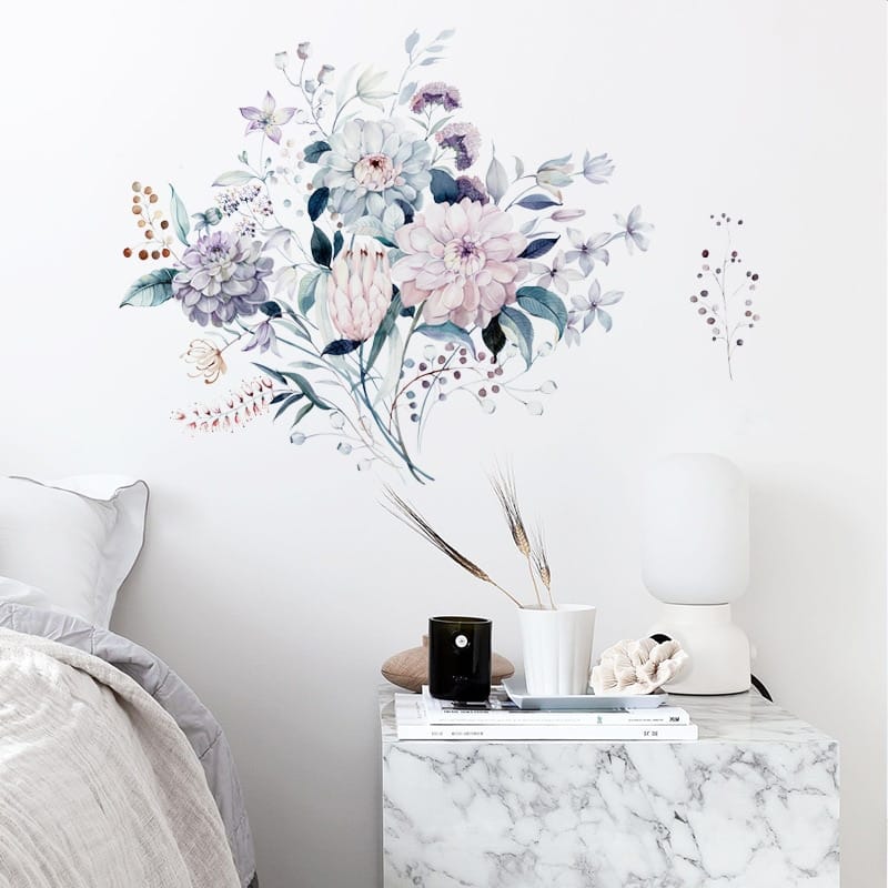 Autocollants muraux à fleurs roses en aquarelle, décoration de maison en PVC_7
