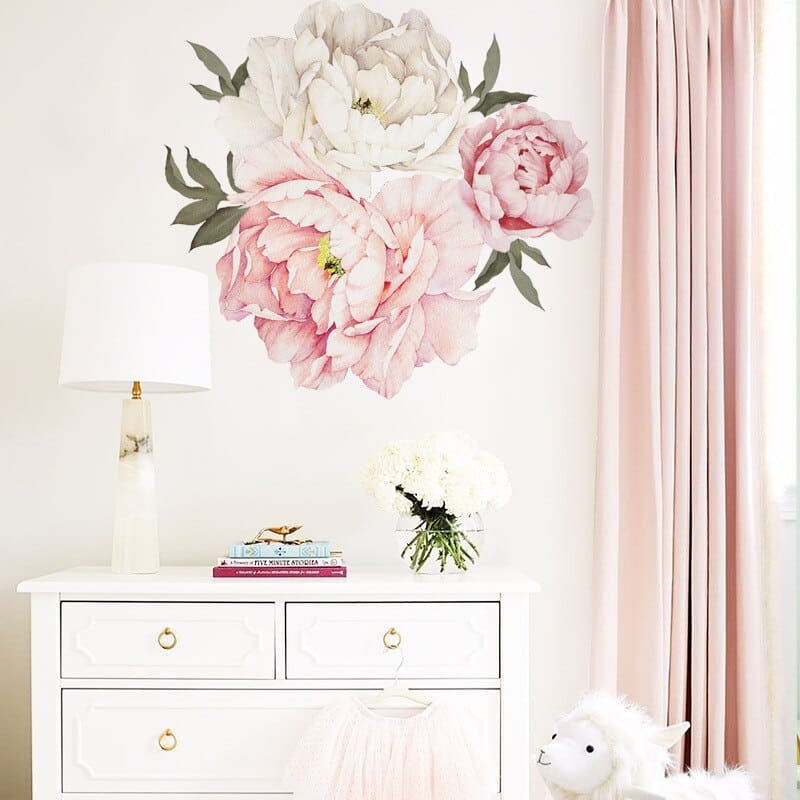 Autocollants muraux à fleurs roses en aquarelle, décoration de maison en PVC_9