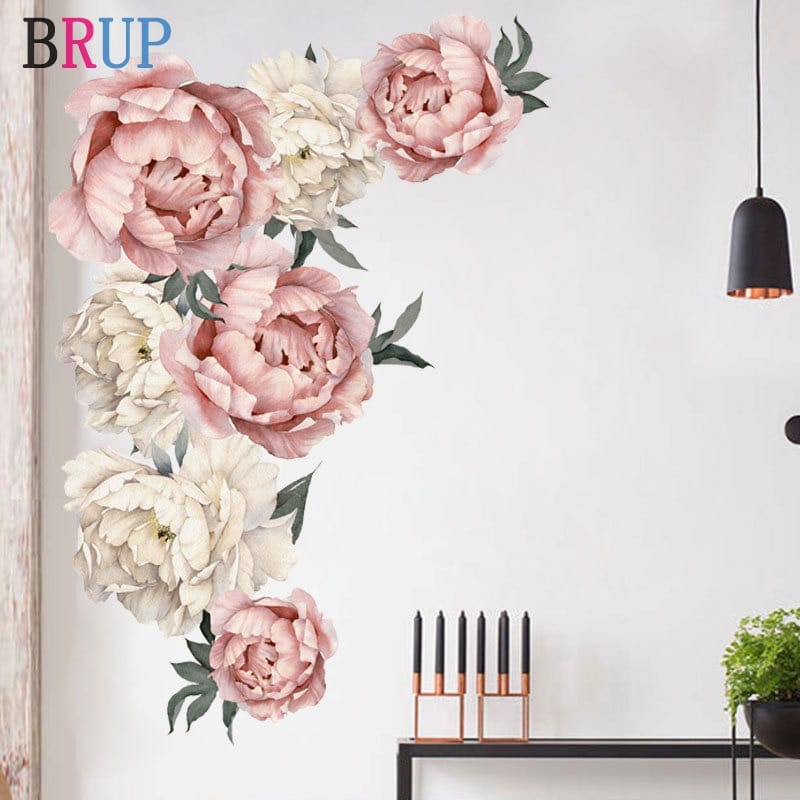Grand stickers muraux en fleur pivoine rose, 71,5x102 cm, papier-peint auto-adhésif  en vinyle_1