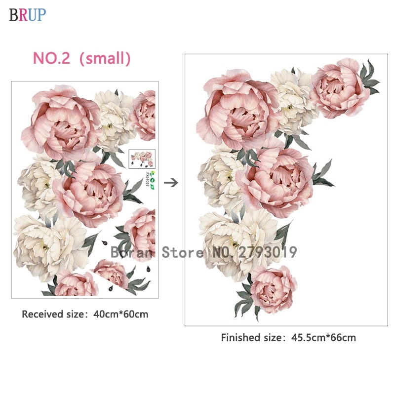 Grand stickers muraux en fleur pivoine rose, 71,5x102 cm, papier-peint auto-adhésif  en vinyle_2