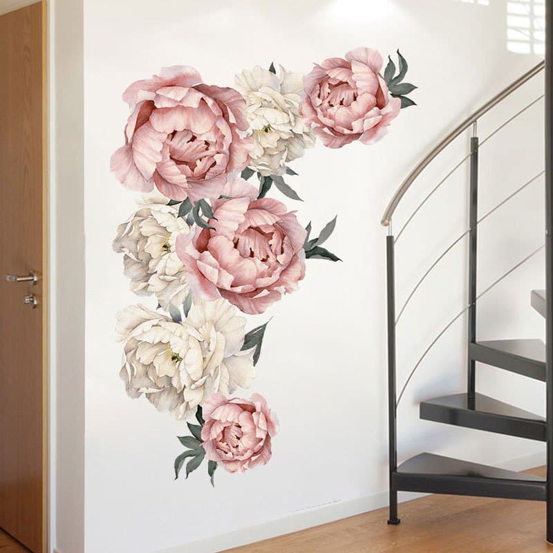 Grand stickers muraux en fleur pivoine rose, 71,5x102 cm, papier-peint auto-adhésif  en vinyle_3