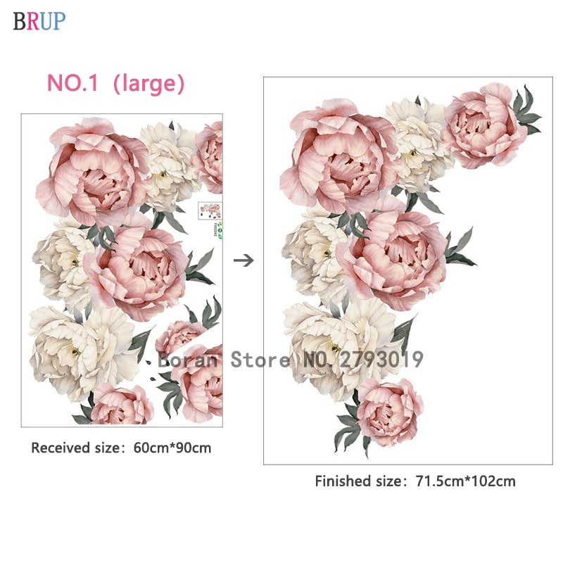 Grand stickers muraux en fleur pivoine rose, 71,5x102 cm, papier-peint auto-adhésif  en vinyle_4