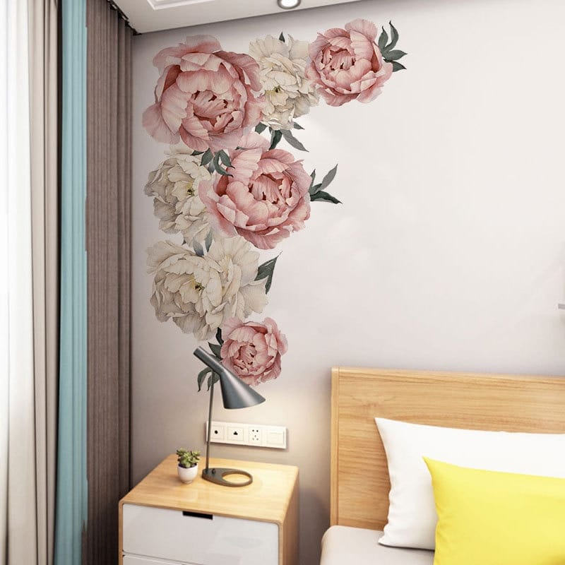 Grand stickers muraux en fleur pivoine rose, 71,5x102 cm, papier-peint auto-adhésif  en vinyle_5
