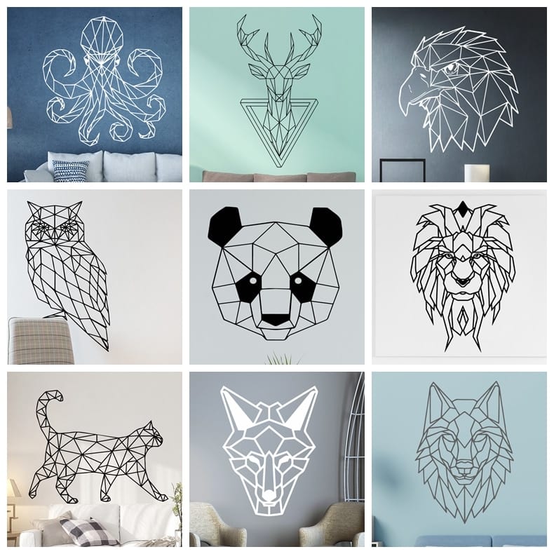 Stickers animaux de décoration murale en vinyle aux motifs géométriques_1