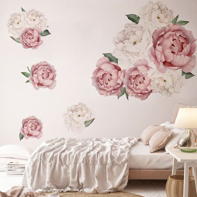 Stickers muraux à fleurs de pivoine, décoration florales fond de mur pour la maison_6