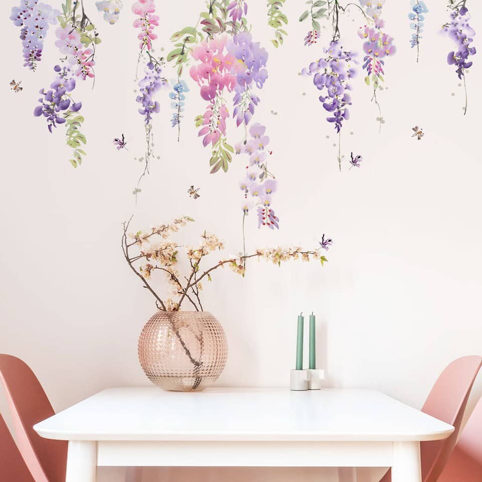 Stickers muraux à fleurs plantes en papier peint adhésif pour décoration intérieure de maison_1