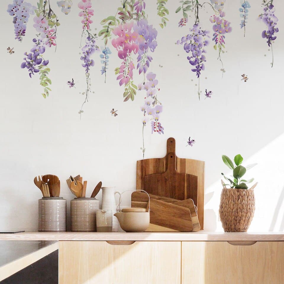 Stickers muraux à fleurs plantes en papier peint adhésif pour décoration intérieure de maison_6