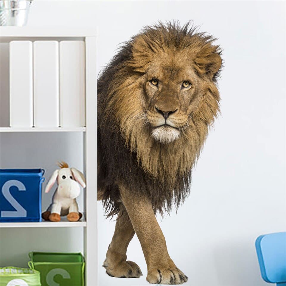 Stickers muraux animaux en PVC,  papier peint auto-adhésif pour décoration de maison Lion
