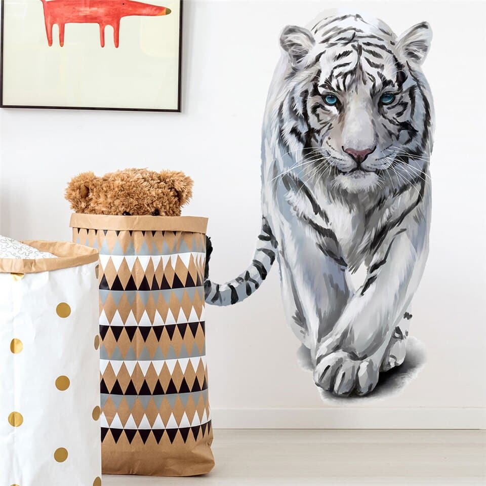 Stickers muraux animaux en PVC,  papier peint auto-adhésif pour décoration de maison Tigre