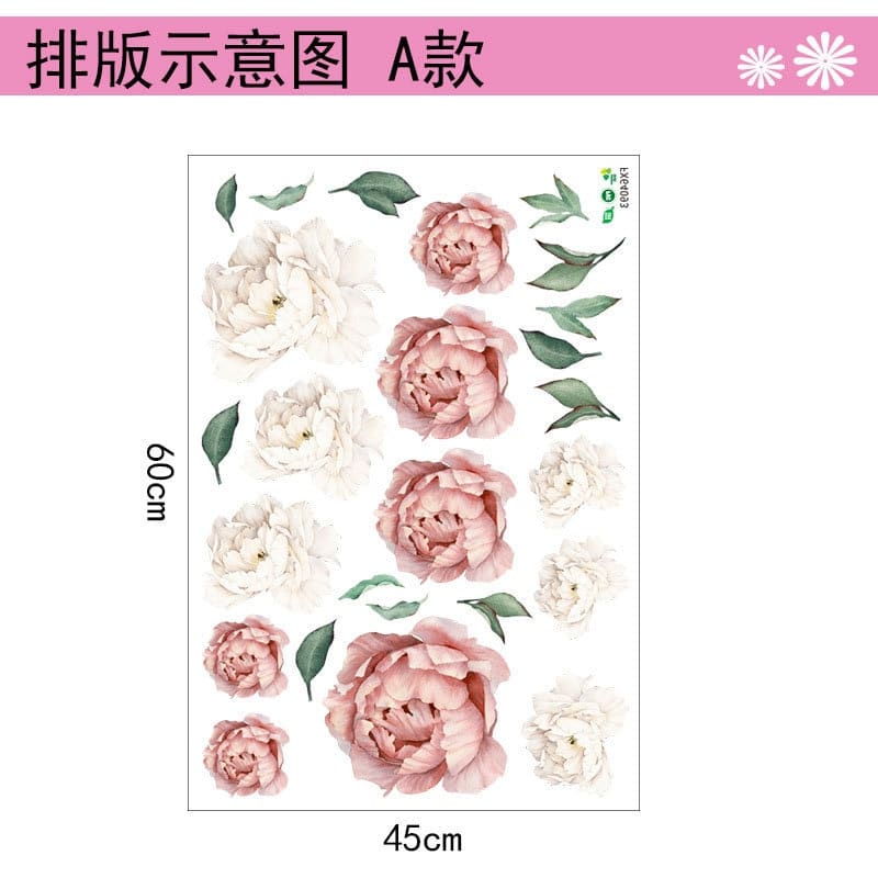 Stickers muraux artistiques imprimés de fleurs rose et blanc de pivoine_6