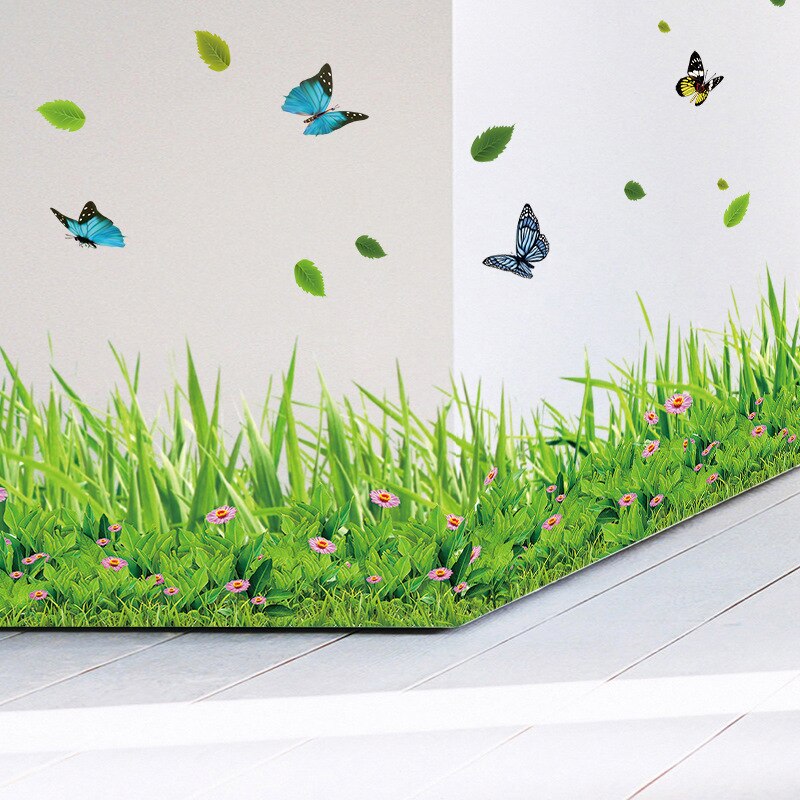 Stickers muraux colorés en vinyle herbe verte, décoration intérieure_3