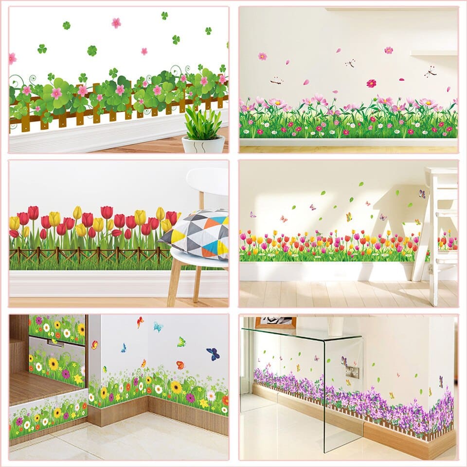 Stickers muraux en PVC pour chambre à coucher et salon , fleurs pastorale_1