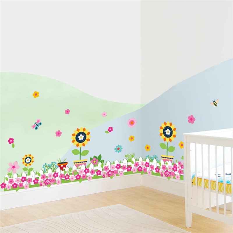 Stickers muraux en PVC pour chambre à coucher et salon , fleurs pastorale_4