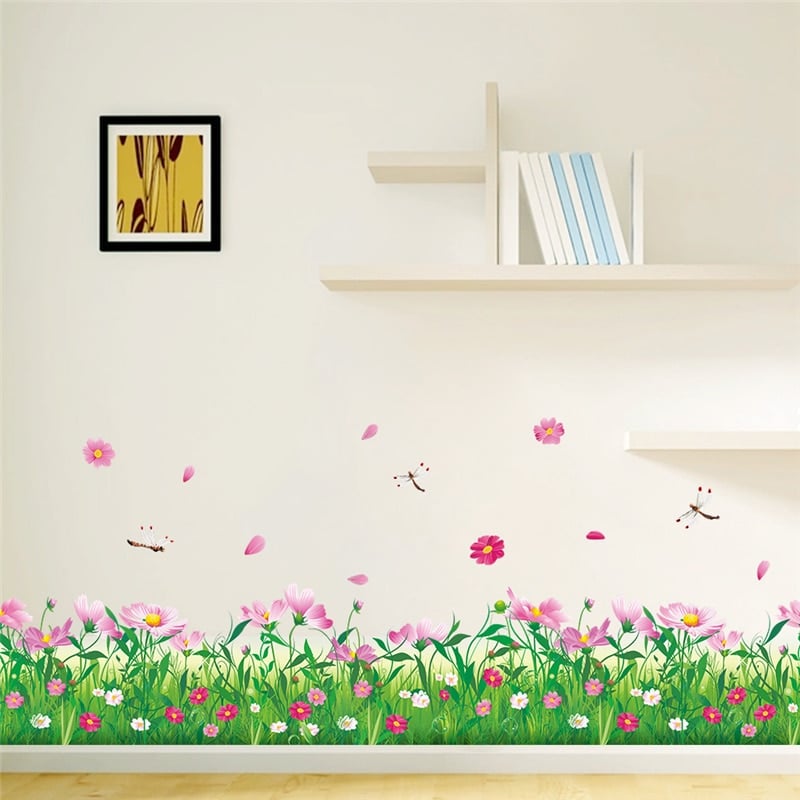 Stickers muraux en PVC pour chambre à coucher et salon , fleurs pastorale_7