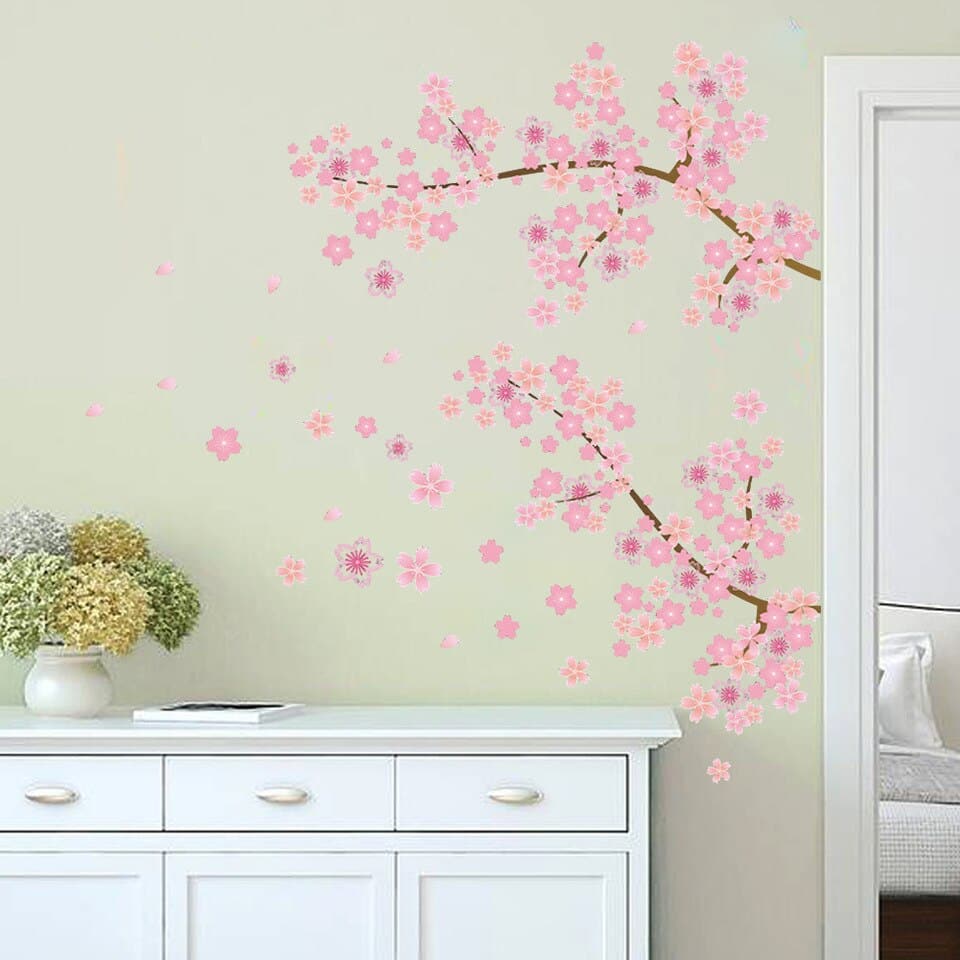 Stickers muraux en fleurs de cerisier rose, branche d'arbre_4
