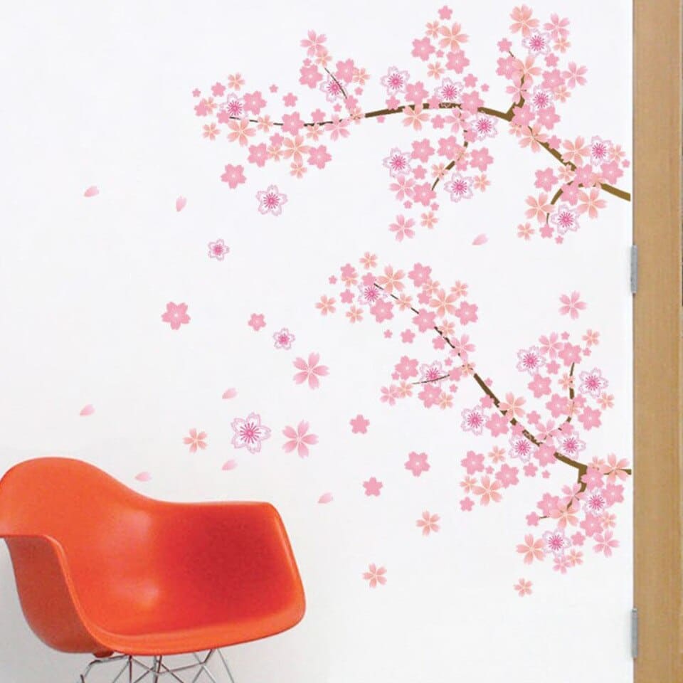 Stickers muraux en fleurs de cerisier rose, branche d'arbre_8