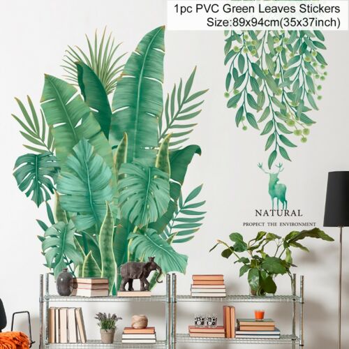 Stickers muraux feuilles vertes pour la maison, plantes tropicales_24