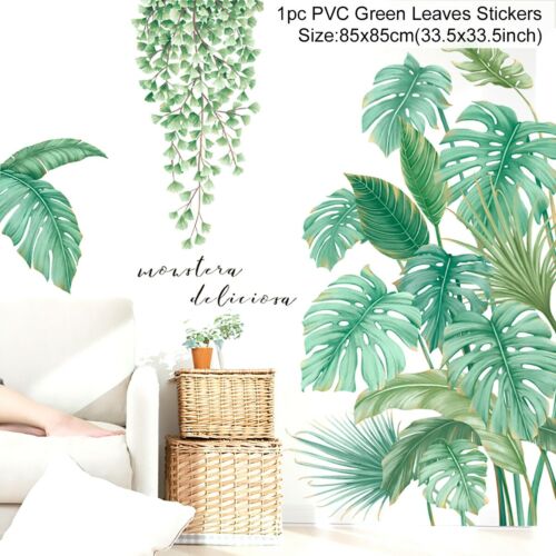 Stickers muraux feuilles vertes pour la maison, plantes tropicales_26