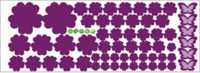 Stickers muraux fleurs et papillons 6 pièces 108 pièces, autocollants de décoration intérieure Violet