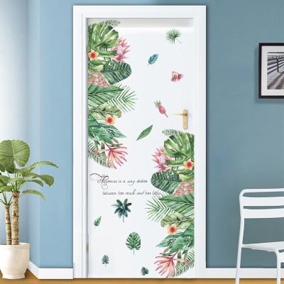 Stickers muraux imprimés de plantes tropicales vertes, décoration à motif de forêt de style nordique_15